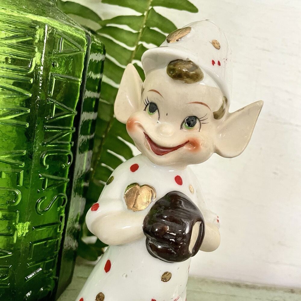 Vintage Pixie Elf Baseball Figurine Glove Mitt Christmas Ceramic Thames Japan